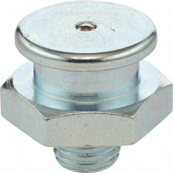 Umeta - Straight Head Angle, M8x1.25 Metric Stainless Steel Button-Head Grease Fitting - 17mm Hex, 17mm Overall Height - Apex Tool & Supply