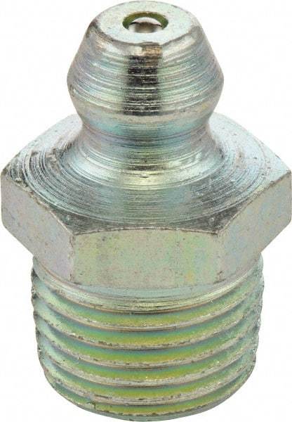 Umeta - Straight Head Angle, M12x1.25 Metric Steel Standard Grease Fitting - 14mm Hex, 17.5mm Overall Height, 6.5mm Shank Length, Zinc Plated Finish - Apex Tool & Supply