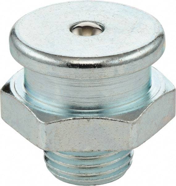 Umeta - Straight Head Angle, M10x1 Metric Steel Button-Head Grease Fitting - 22mm Hex, 23.5mm Overall Height, 9.5mm Shank Length, Zinc Plated Finish - Apex Tool & Supply