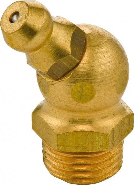 Umeta - 45° Head Angle, M10x1 Metric Brass Standard Grease Fitting - 11mm Hex, 25mm Overall Height, 5.5mm Shank Length - Apex Tool & Supply