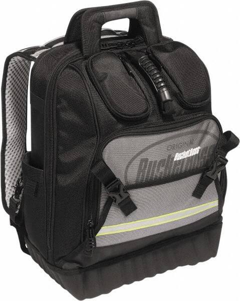 Bucket Boss - 24 Pocket Black, Yellow & Gray Ballistic Polyester Tool Bag - 14" Wide x 10" Deep x 18" High - Apex Tool & Supply