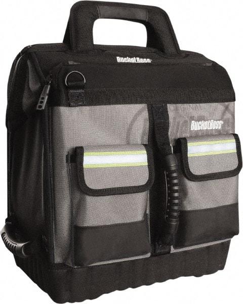 Bucket Boss - 16 Pocket Black, Yellow & Gray Ballistic Polyester Tool Bag - 14" Wide x 11" Deep x 14" High - Apex Tool & Supply