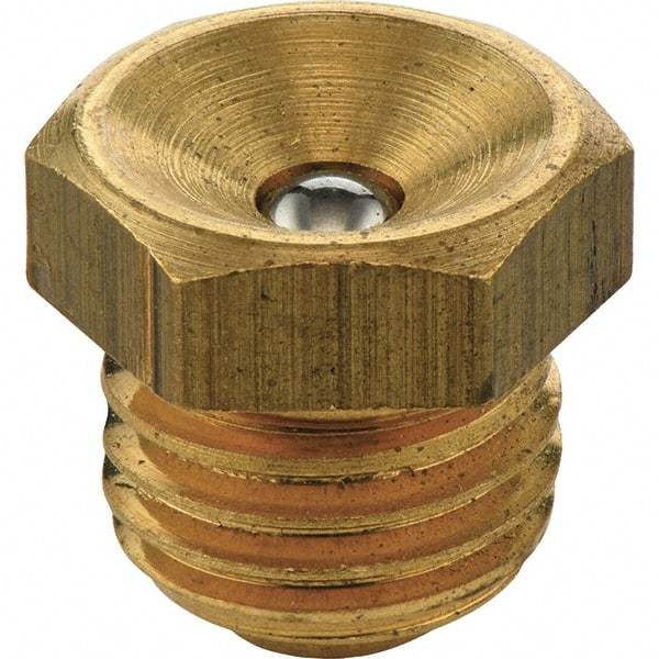 Umeta - Straight Head Angle, M6x1.0 Metric Steel Flush-Style Grease Fitting - 7mm Hex, 8.5mm Overall Height, 5.5mm Shank Length, Zinc Plated Finish - Apex Tool & Supply
