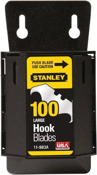 Stanley - 100 Piece High Carbon Steel Hook Blade - 48mm OAL, 1-7/8" Blade Length, 0.024" Blade Thickness - Apex Tool & Supply