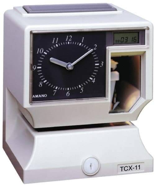 Amano - 110 VAC, Dial,Digital Plastic Manual and Automatic Time Clock and Recorder - 6-3/4 Inch Wide x 6-1/4 Inch Deep x 8-1/4 Inch High, White, UL and CUL Listed - Apex Tool & Supply