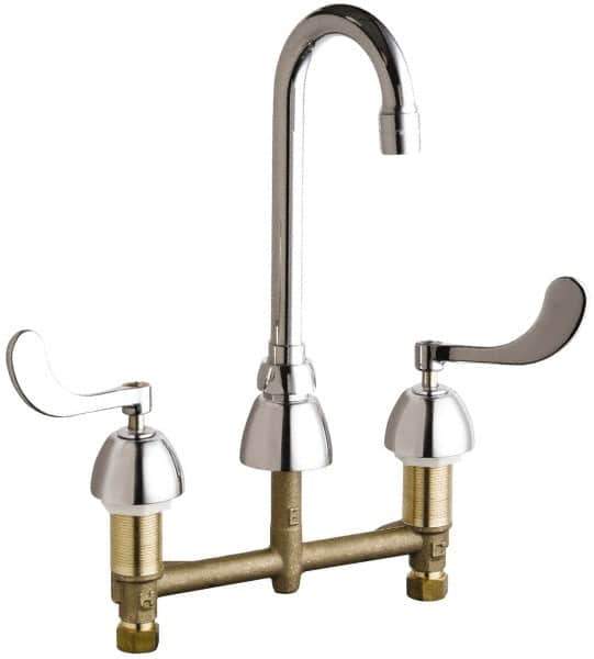 Chicago Faucets - Wrist Blade Handle, Wide Spread Bathroom Faucet - Two Handle, Educational and Healthcare Drain, Gooseneck Spout - Apex Tool & Supply