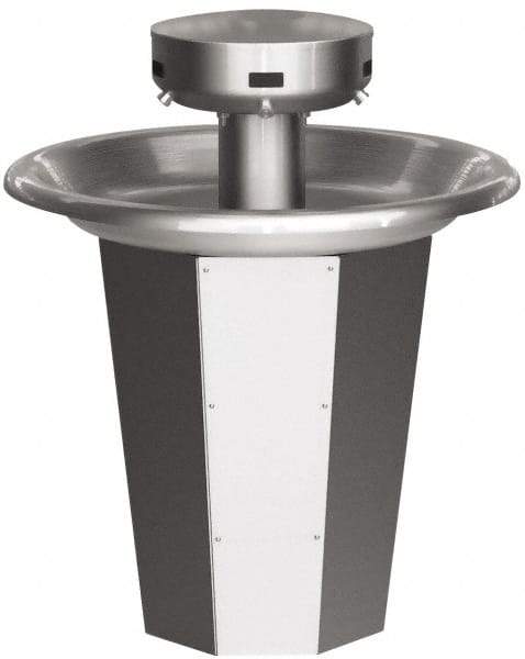 Bradley - Circular, Infrared Sensor, External Drain, 36" Diam, 5 Person Capacity, Stainless Steel, Wash Fountain - 0.5 GPM - Apex Tool & Supply