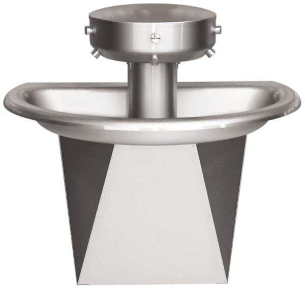 Bradley - Semi-Circular, Infrared Sensor, External Drain, 36" Diam, 3 Person Capacity, Stainless Steel, Wash Fountain - 0.5 GPM - Apex Tool & Supply