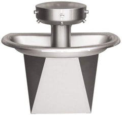 Bradley - Semi-Circular, Infrared Sensor, External Drain, 36" Diam, 3 Person Capacity, Stainless Steel, Wash Fountain - 0.5 GPM - Apex Tool & Supply