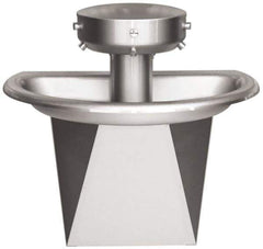 Bradley - Semi-Circular, Infrared Sensor, External Drain, 36" Diam, 3 Person Capacity, Stainless Steel, Wash Fountain - 0.5 GPM - Apex Tool & Supply