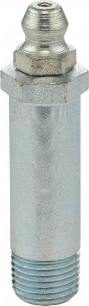 Umeta - Straight Head Angle, 1/8-27 PTF Steel Standard Grease Fitting - 7/16" Hex, 1-3/4" Overall Height, 1-17/64" Shank Length, Zinc Plated Finish - Apex Tool & Supply