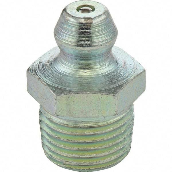 Umeta - Straight Head Angle, 1/4-18 PTF Stainless Steel Standard Grease Fitting - 15mm Hex, 0.83" Overall Height, Zinc Plated Finish - Apex Tool & Supply