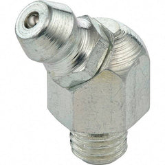 Umeta - 45° Head Angle, 1/4-28 SAE-LT Stainless Steel Standard Grease Fitting - 3/8" Hex, 13/16" Overall Height - Apex Tool & Supply