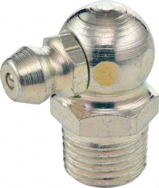 Umeta - 90° Head Angle, 3/8-18 NPT Steel Standard Grease Fitting - 17mm Hex, 20mm Overall Height, 7mm Shank Length, Zinc Plated Finish - Apex Tool & Supply