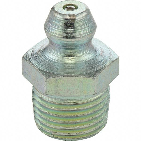 Umeta - Straight Head Angle, 1/4-18 PTF Steel Standard Grease Fitting - 9/16" Hex, 7/8" Overall Height, Zinc Plated Finish - Apex Tool & Supply