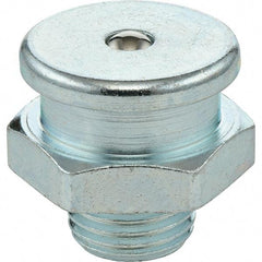 Umeta - Straight Head Angle, 1/2 NPTF Steel Button-Head Grease Fitting - 7/8" Hex, 1-1/16" Overall Height, Zinc Plated Finish - Apex Tool & Supply