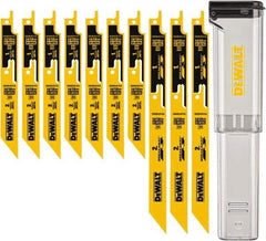 DeWALT - 10 Pieces, 6" to 9" Long x 0.04" Thickness, Bi-Metal Reciprocating Saw Blade Set - Straight Profile, 10-14 to 18 Teeth, Toothed Edge - Apex Tool & Supply