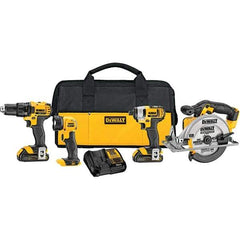 DeWALT - 20 Volt Cordless Tool Combination Kit - Includes 1/2" Drill/Driver, 1/4" Compact Impact Driver, 6-1/2" Circular Saw & Handheld Light, Lithium-Ion Battery Included - Apex Tool & Supply