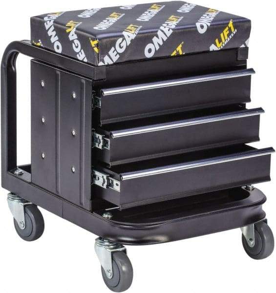 Omega Lift Equipment - 450 Lb Capacity, 4 Wheel Creeper Seat with Drawers - Steel, 18-1/4" Long x 18-7/8" High x 14" Wide - Apex Tool & Supply