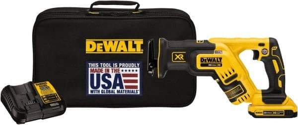 DeWALT - 20V, 0 to 2,900 SPM, Cordless Reciprocating Saw - 1-1/8" Stroke Length, 14-1/2" Saw Length, 1 Lithium-Ion Battery Included - Apex Tool & Supply