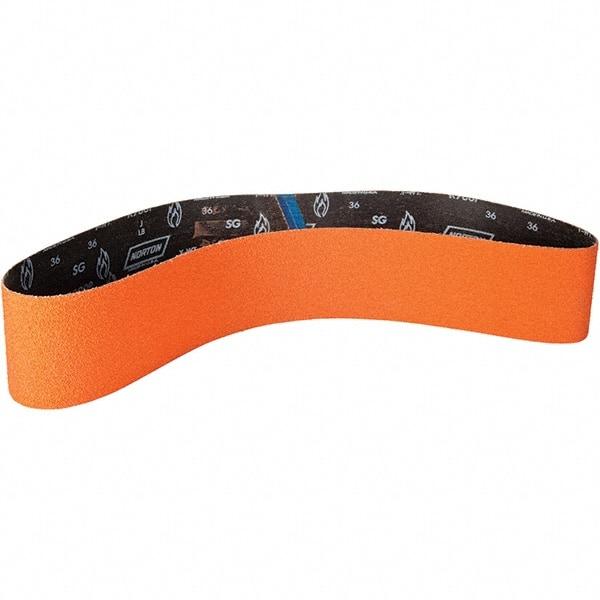 Norton - 2" Wide x 48" OAL, 120 Grit, Ceramic Abrasive Belt - Ceramic, Coated, Y Weighted Cloth Backing - Apex Tool & Supply