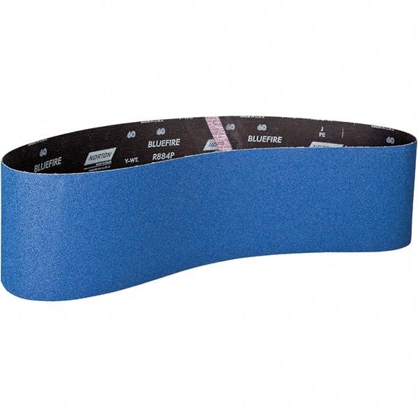 Norton - 2-1/2" Wide x 60" OAL, 24 Grit, Zirconia Alumina Abrasive Belt - Zirconia Alumina, Coated, Y Weighted Cloth Backing - Apex Tool & Supply