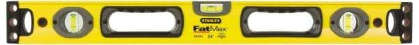 Stanley - 72" Long 5 Vial Box Beam Level - Aluminum, Yellow, 2 Level & 3 Plumb Vials - Apex Tool & Supply