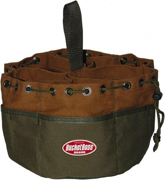 Bucket Boss - 19 Pocket Brown & Green Canvas Tool Tote - 10" Wide x 10" Deep x 6" High - Apex Tool & Supply