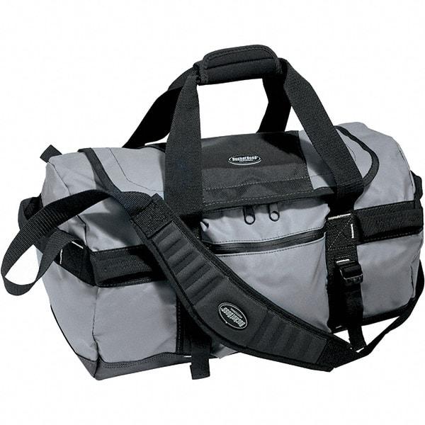 Bucket Boss - 2 Pocket Gray & Black Tarpaulin Tool Bag - 20" Wide x 12" Deep x 12" High - Apex Tool & Supply
