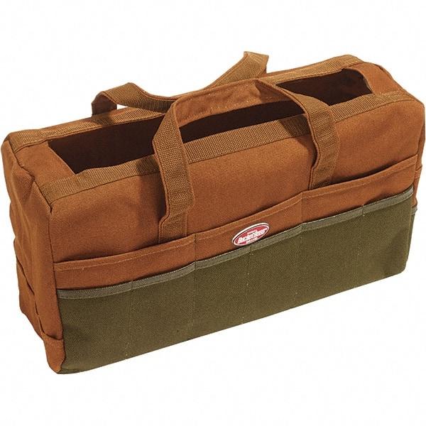 Bucket Boss - 30 Pocket Brown & Green Canvas Tool Bag - 17" Wide x 6" Deep x 10" High - Apex Tool & Supply