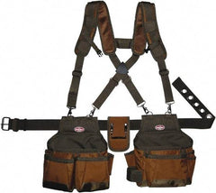Bucket Boss - 30" to 52" Waist Tool Rig - 12 Pocket, Polyester, Brown/Green - Apex Tool & Supply