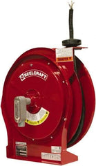 Reelcraft - 12 AWG, 50' Cable Length, Cord & Cable Reel with Flying Lead End - 0 Outlets, 16 Amps, 600 Volts, SEOOW Cable, Red Reel, Spring Driven Reel - Apex Tool & Supply