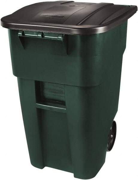 Rubbermaid - 50 Gal Green Square Trash Can - Polyethylene, 36-1/2" High x 28-1/2" Long x 23.38" Wide - Apex Tool & Supply