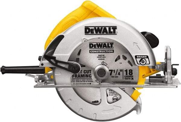 DeWALT - 15 Amps, 7-1/4" Blade Diam, 5,200 RPM, Electric Circular Saw - 120 Volts, 5/8" Arbor Hole, Right Blade - Apex Tool & Supply