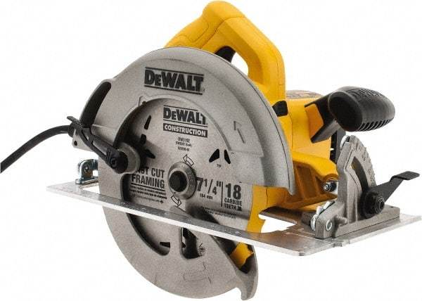 DeWALT - 15 Amps, 7-1/4" Blade Diam, 5,200 RPM, Electric Circular Saw - 120 Volts, 5/8" Arbor Hole, Right Blade - Apex Tool & Supply