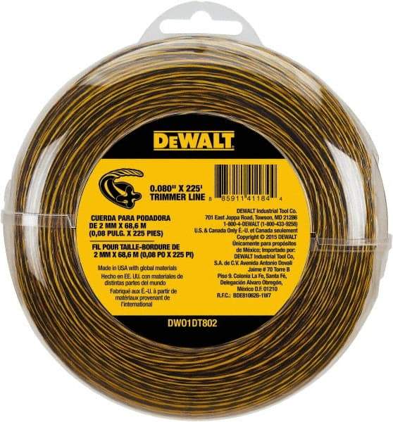 DeWALT - 0.08" Diam, 225' Long String Trimmer Replacment Line - For DCST920B, DCST920P1, DCST970X1, DCST990B, DCST990H1, DCST990M1 - Apex Tool & Supply