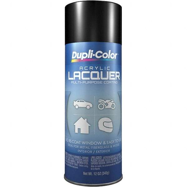 Dupli-Color - Black, Gloss, Lacquer Spray Paint - 12 to 14 Sq Ft per Can, 12 oz Container - Apex Tool & Supply