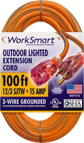 Value Collection - 100', 12/3 Gauge/Conductors, Orange/Blue Outdoor Extension Cord - 1 Receptacle, 15 Amps, UL SJTW, NEMA 5-15P - Apex Tool & Supply