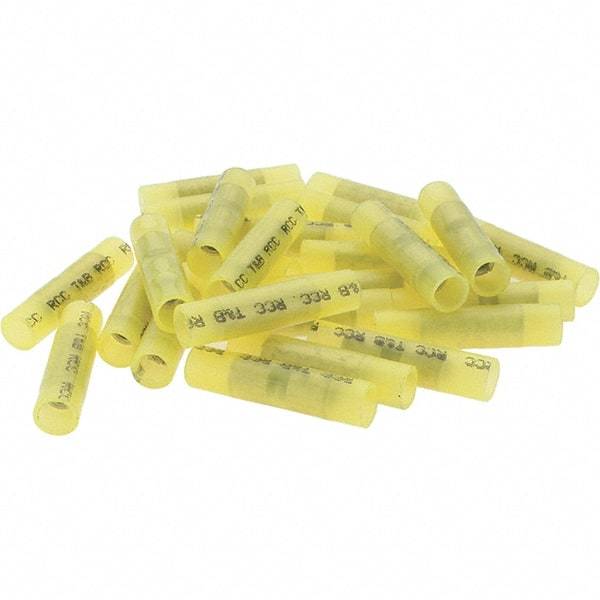 Value Collection - 12 to 10 AWG Compatible, Nylon Fully Insulated, Crimp-On Butt Splice Terminal - 2 Wire Entries, Copper Contacts, Tin Contact Plating, Yellow - Apex Tool & Supply