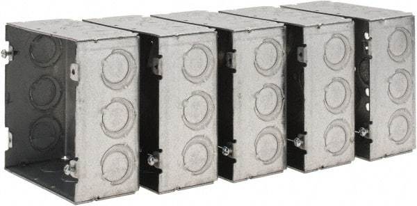Value Collection - (17) 1/2 & 3/4" Knockouts, Steel Square Junction Box - 4-11/16" Overall Height x 4-11/16" Overall Width x 2-1/8" Overall Depth - Apex Tool & Supply