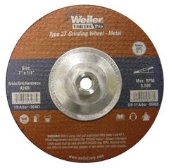 Weiler - 24 Grit, 7" Wheel Diam, 1/4" Wheel Thickness, Type 27 Depressed Center Wheel - Very Coarse Grade, Aluminum Oxide, Resinoid Bond, R Hardness, 8,500 Max RPM - Apex Tool & Supply