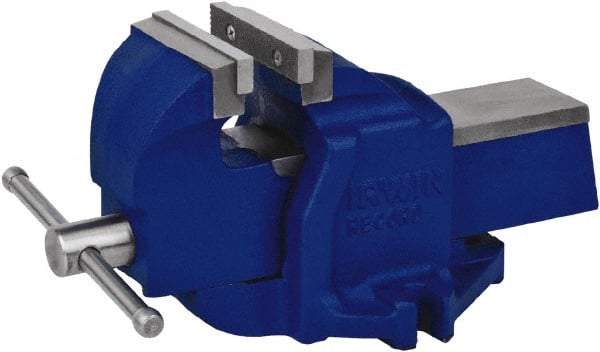 Irwin - 4" Jaw Width, 4-3/4" Opening Capacity, 2-3/4" Throat Depth, Steel Stationary Bench Vise - Bolt Down Base Attachment - Apex Tool & Supply