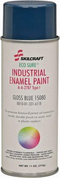 Ability One - Blue, Gloss, Enamel Spray Paint - 12 to 15 Sq Ft per Can, 16 oz Container, Use on Masonry - Apex Tool & Supply