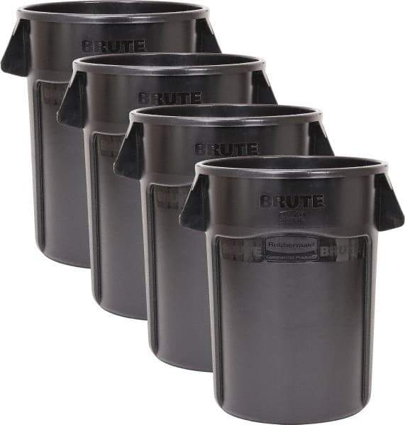 Rubbermaid - 44 Gal Gray Round (4) 44 Gal Brute Utility Containers - Polyethylene, 31-1/2" High - Apex Tool & Supply