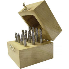 Made in USA - 8 Piece, 1/4" Shank Burr Set - Solid Carbide, Multiple Head Shapes, 14° Included Angle - Apex Tool & Supply