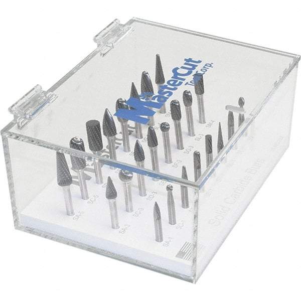Made in USA - 18 Piece, 1/4" Shank Burr Set - Solid Carbide, Multiple Head Shapes - Apex Tool & Supply