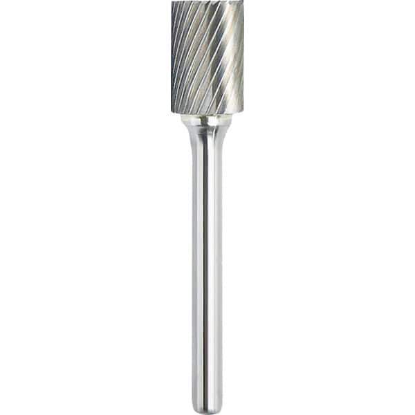 Made in USA - 3/8" Cut Diam, 1/4" Shank Diam, Cylinder Head Single Cut Burr - Carbide, 1" LOC, 2-3/4" OAL - Apex Tool & Supply