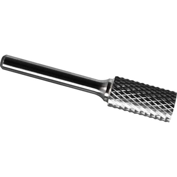 Made in USA - 9.5mm Cut Diam, 0.2362" Shank Diam, Cylinder Head Diamond Cut Burr - Carbide, 25mm LOC, 70mm OAL - Apex Tool & Supply