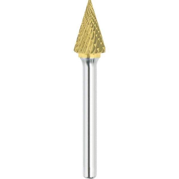 Made in USA - 1/4" Cut Diam, 1/4" Shank Diam, Cone Head Double Cut Burr - Carbide, 3/4" LOC, 2" OAL - Apex Tool & Supply
