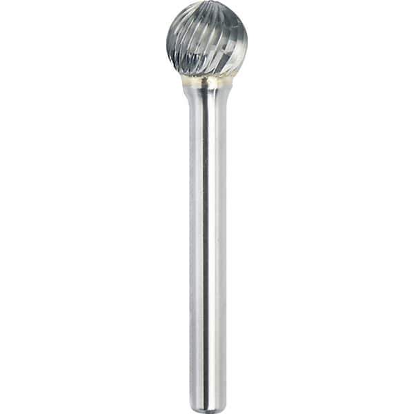 Made in USA - 1/2" Cut Diam, 0.2362" Shank Diam, Ball Head Single Cut Burr - Carbide, 11mm LOC, 56mm OAL - Apex Tool & Supply